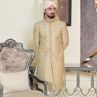 Fawn Gold Abstract Thread Sherwani
