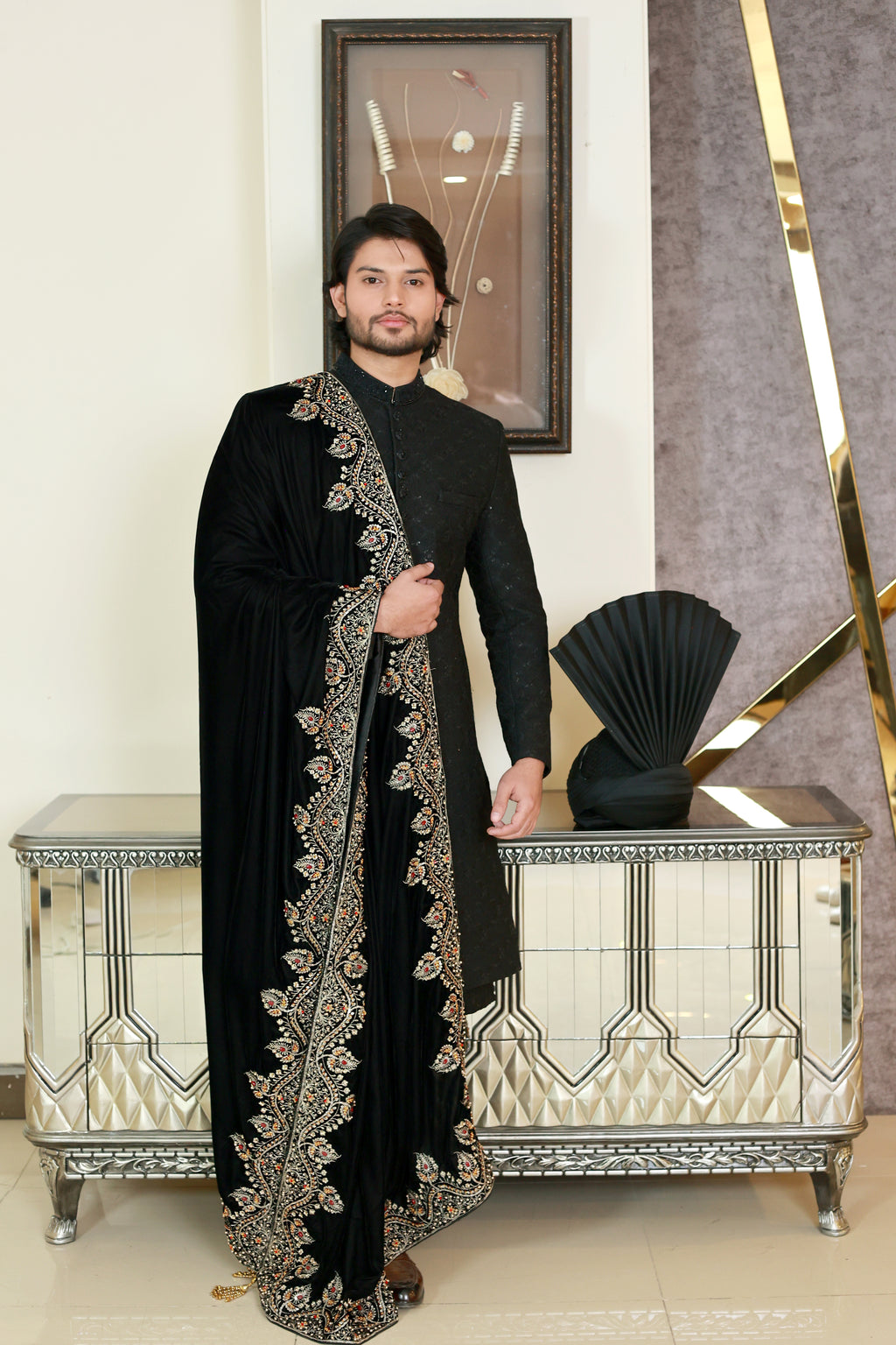 Black Thread Sherwani