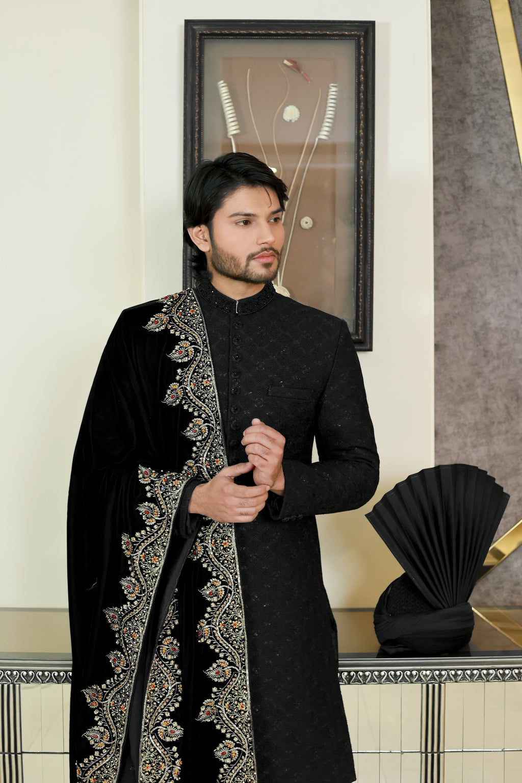 Black Thread Sherwani