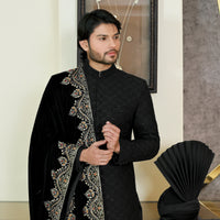 Black Thread Sherwani