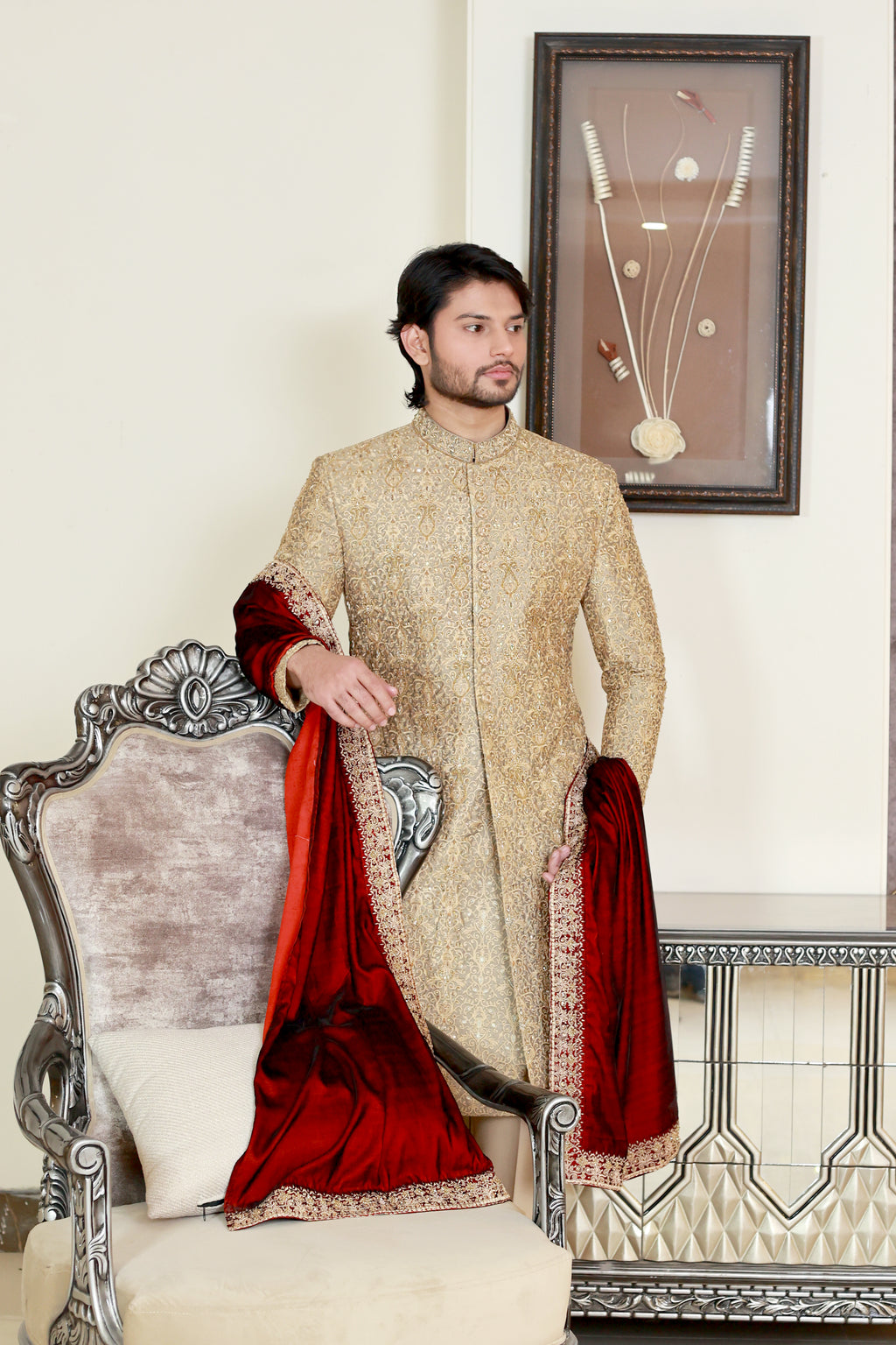 Masoori Based Gold Sherwani
