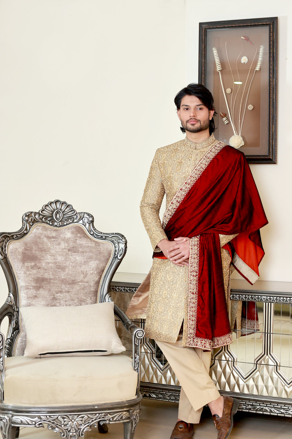 Masoori Based Gold Sherwani