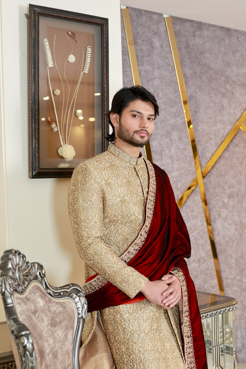Masoori Based Gold Sherwani