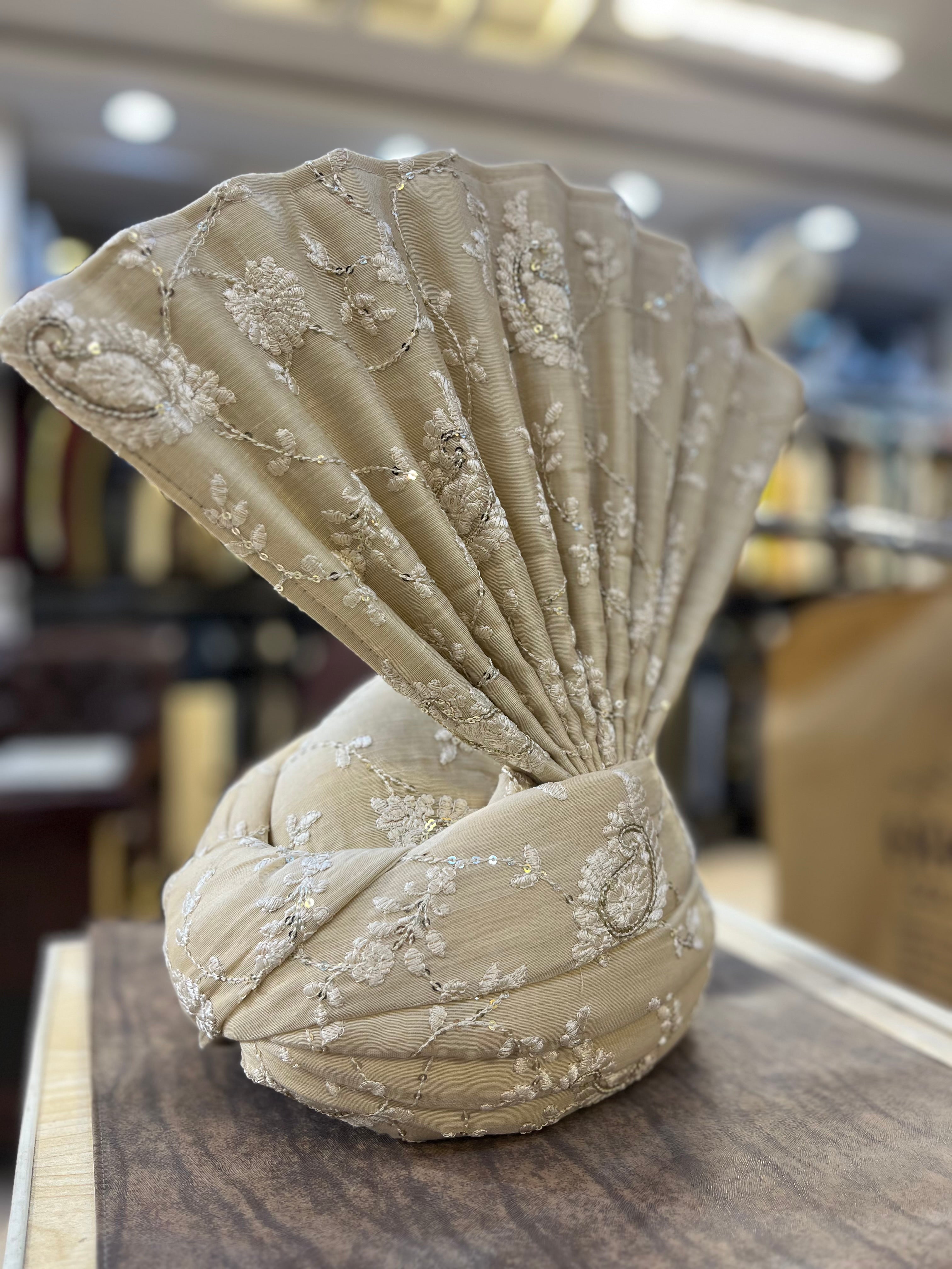 Beige Silk Turban