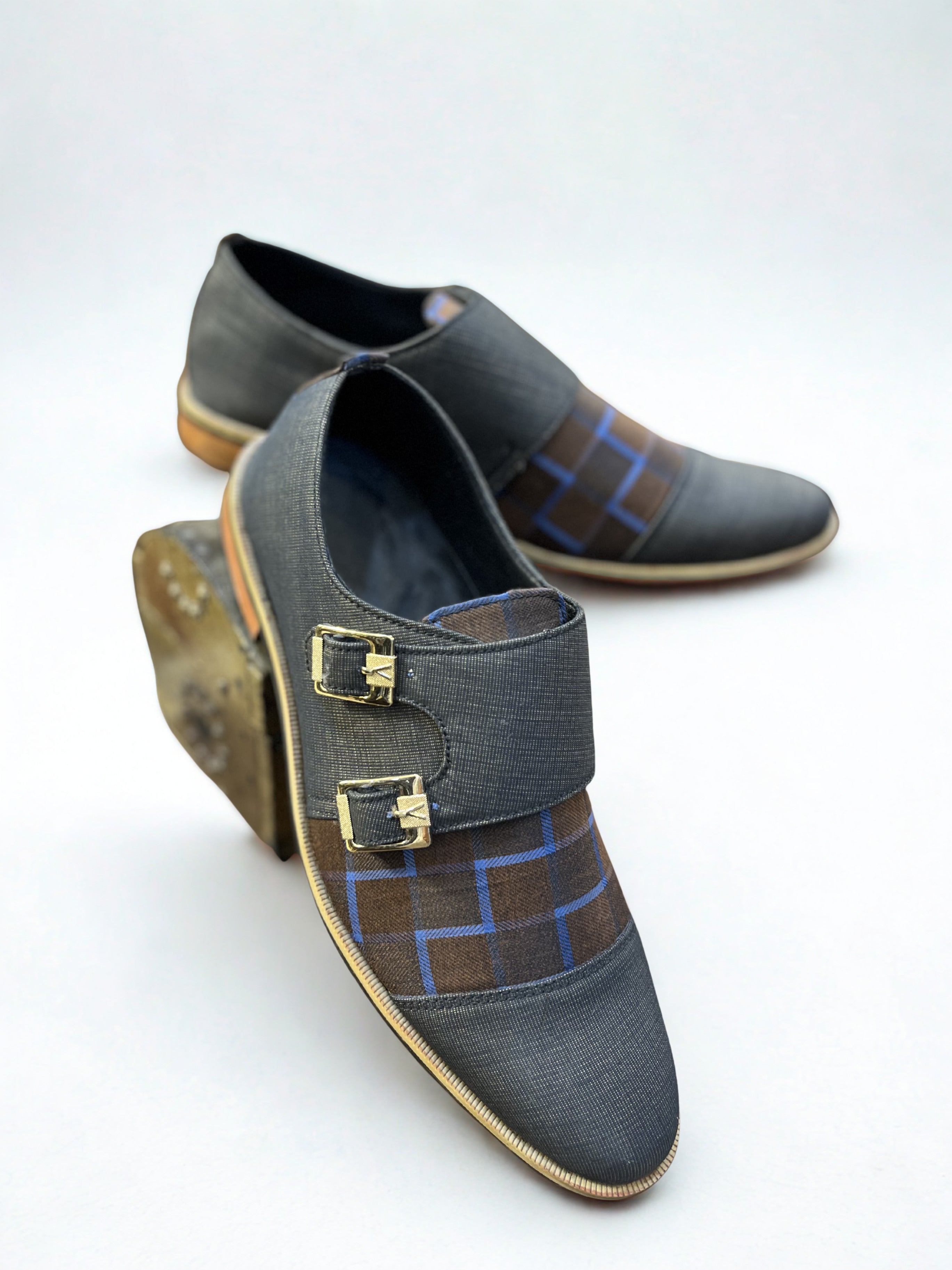 Urban Grid Monk Strap Shoes