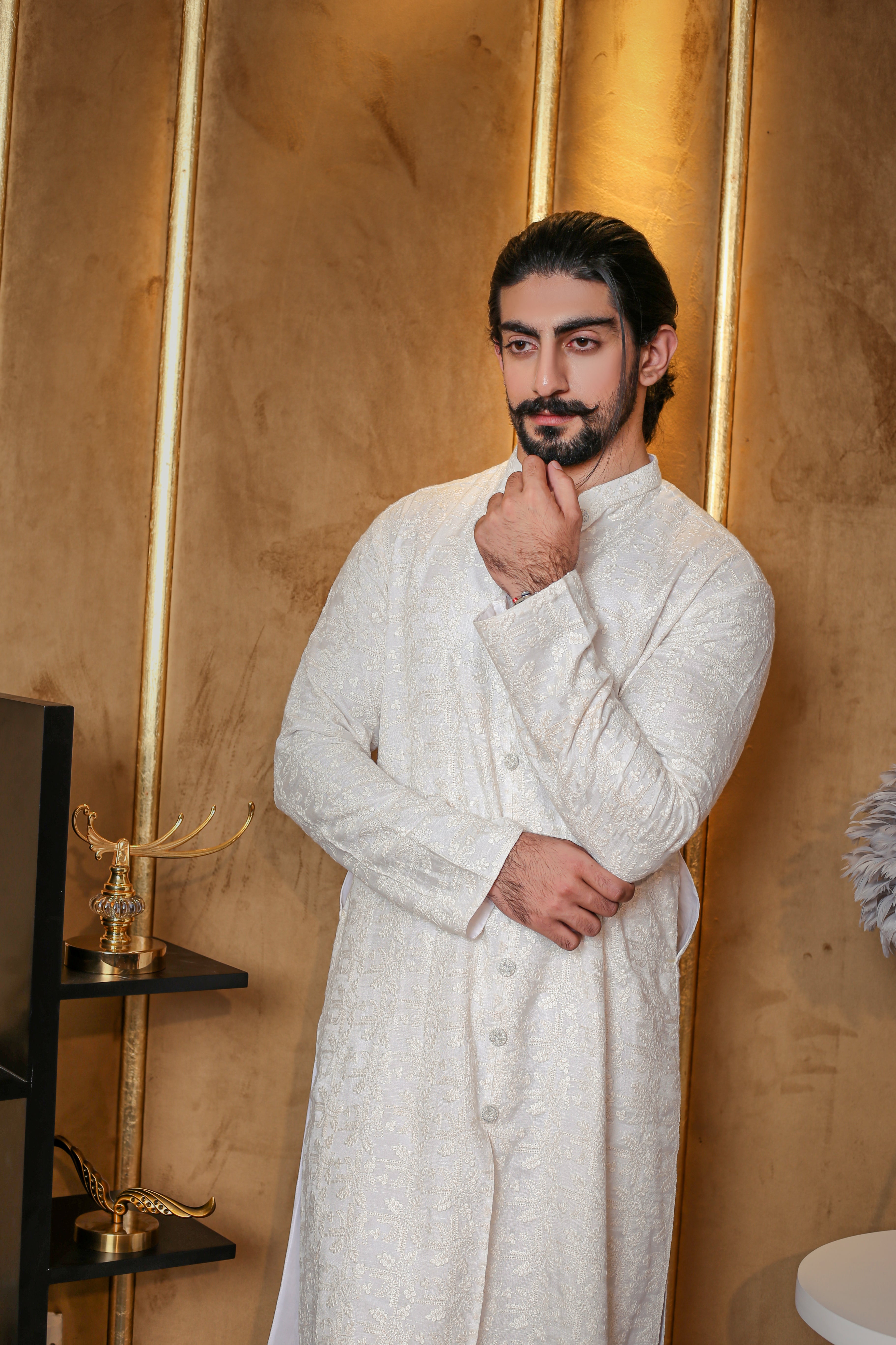 White Open Front Kurta