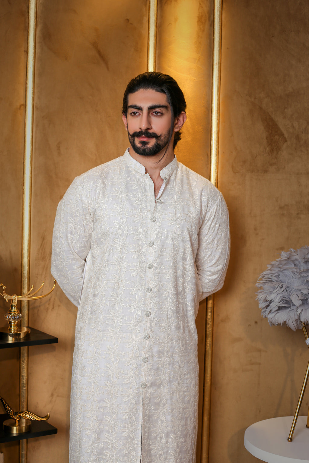 White Open Front Kurta