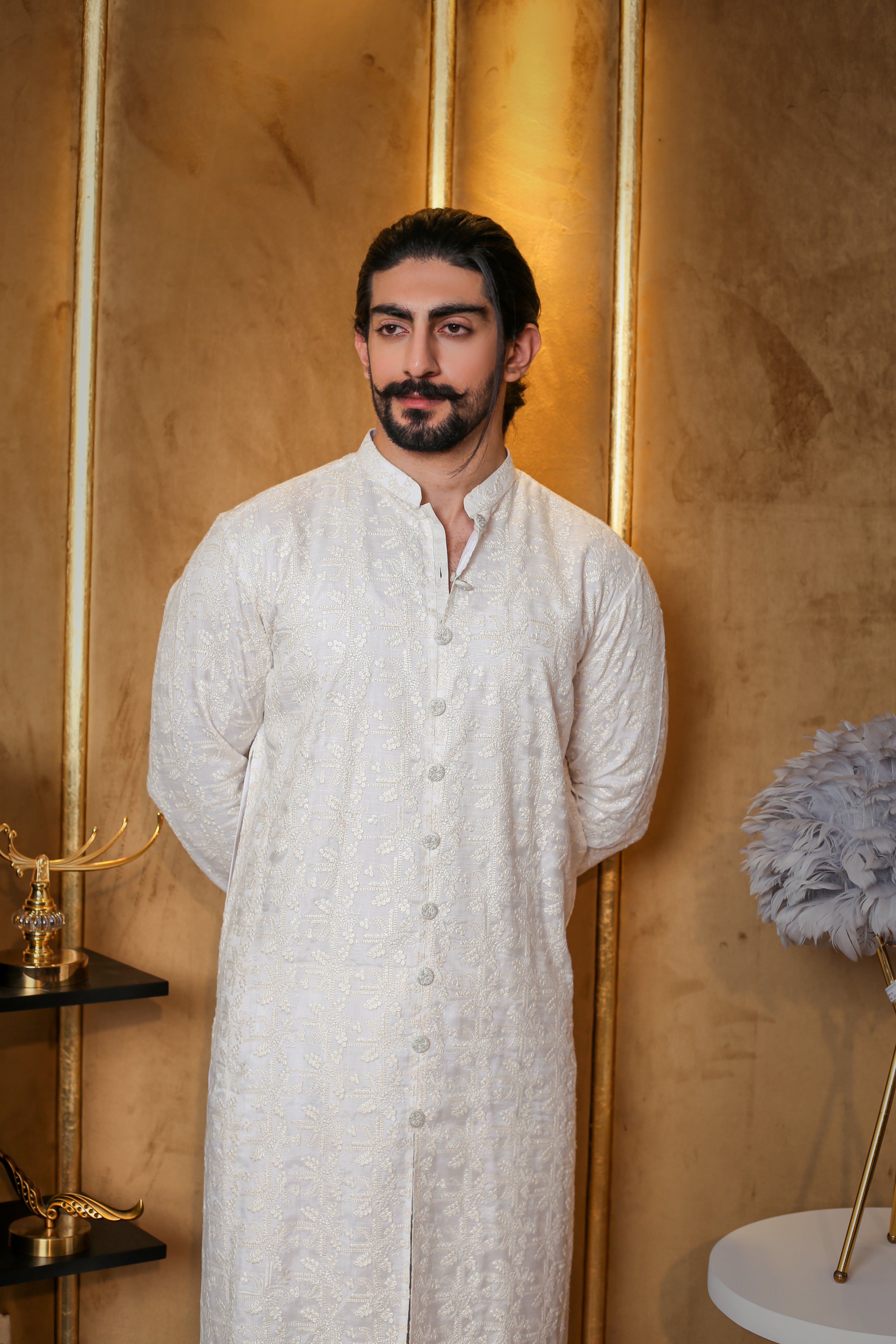 White Open Front Kurta