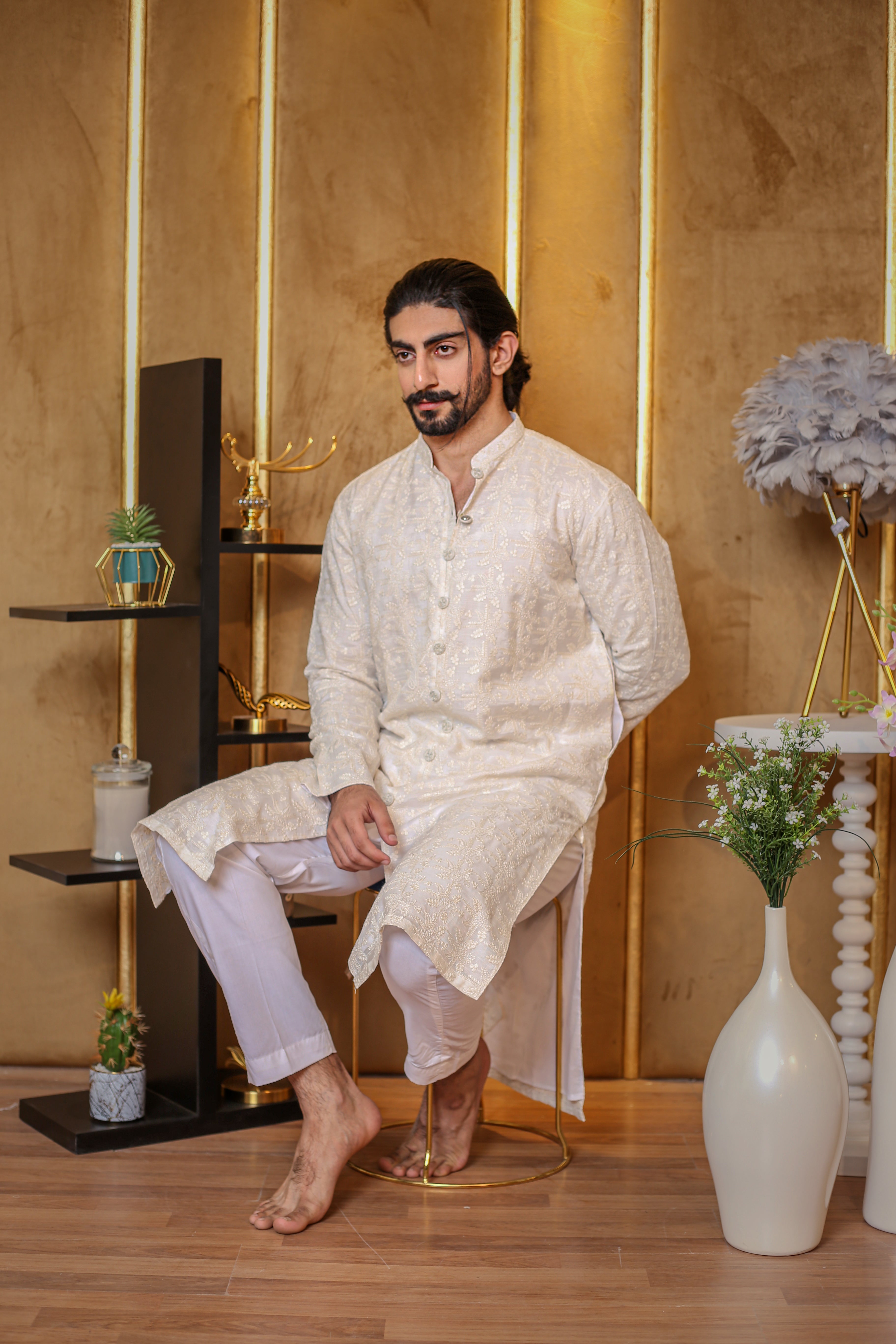 White Open Front Kurta