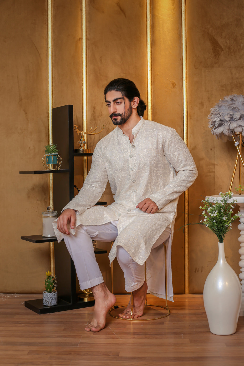 White Open Front Kurta