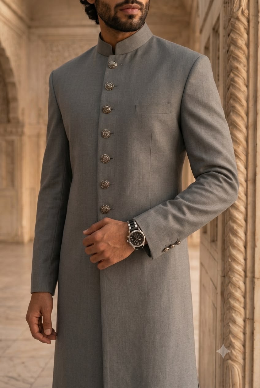 Plain Grey Sherwani