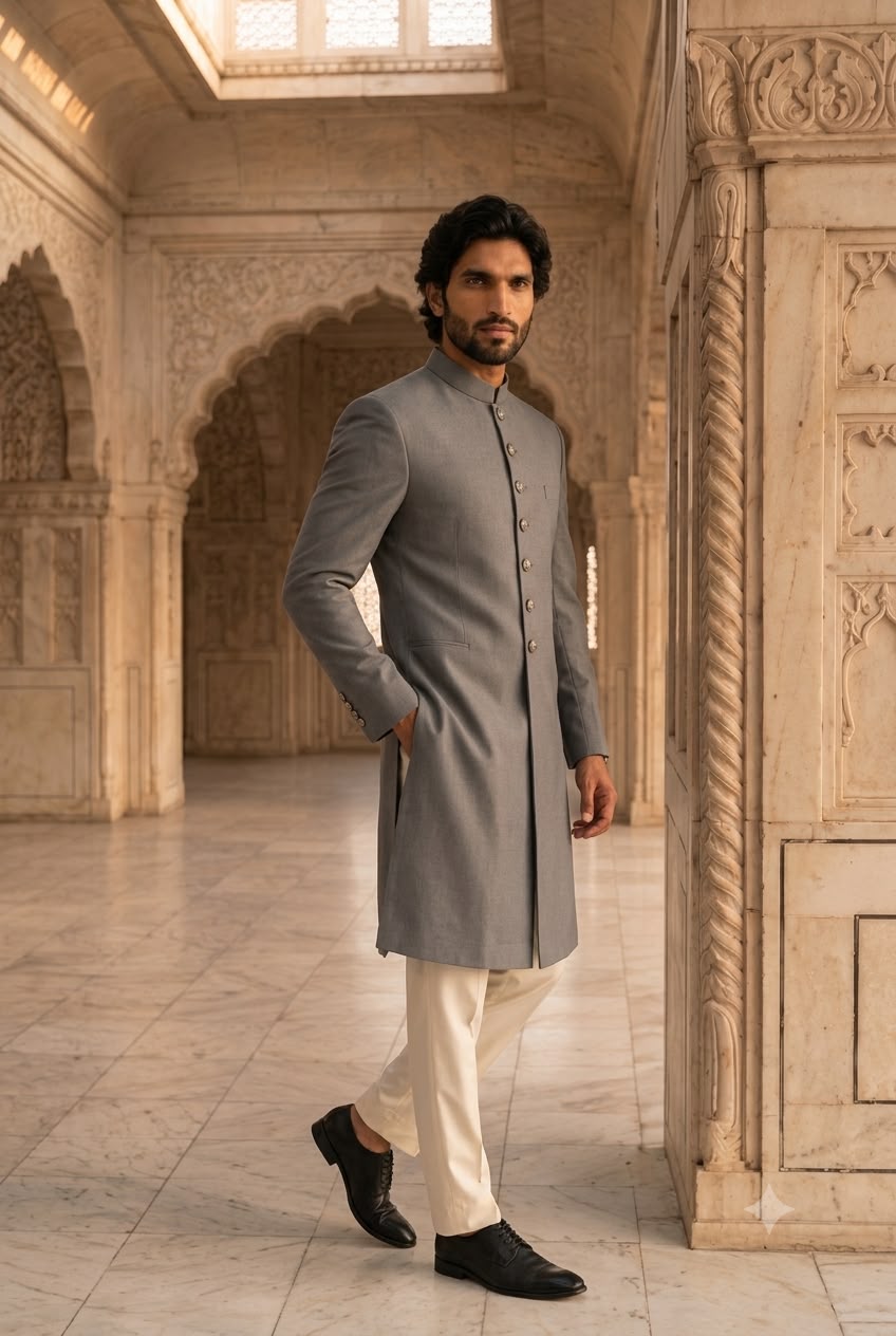 Plain Grey Sherwani