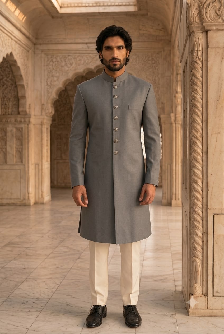 Plain Grey Sherwani