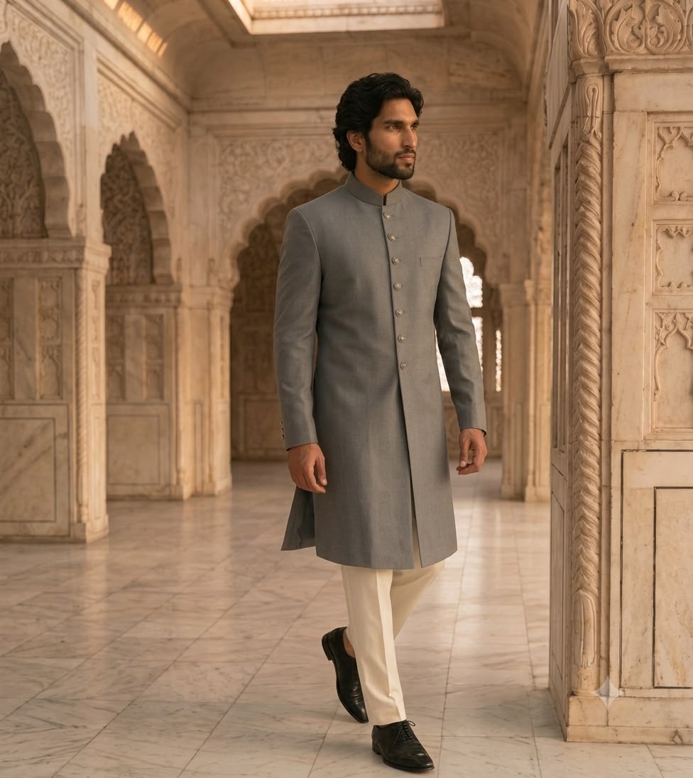 Plain Grey Sherwani