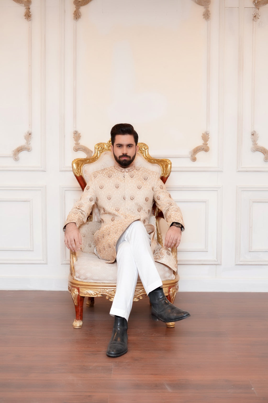 Ivory Dull Silk Sherwani