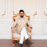 Ivory Dull Silk Sherwani