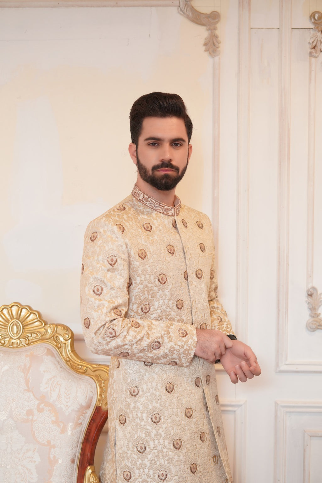 Ivory Dull Silk Sherwani