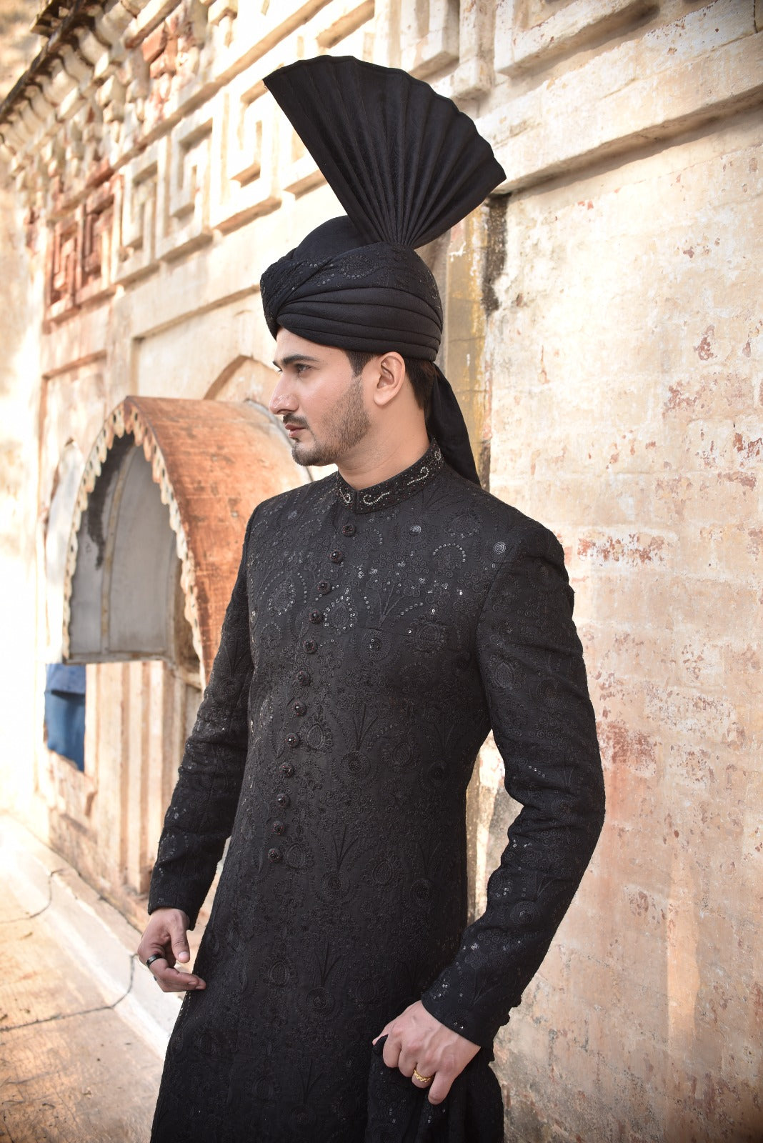 Black Embroidered Sherwani