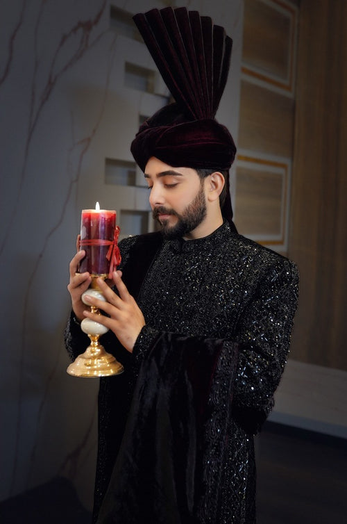 Black Velvet Based Sherwani